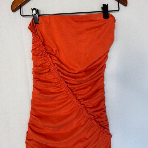 Anthropologie The Gabbie Terra Cotta Strapless Ruched Tube Midi Dress Size Small - Picture 6 of 17
